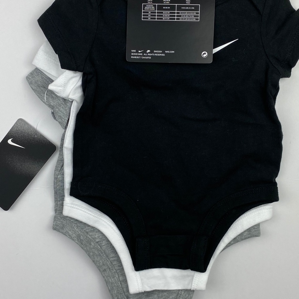 Nike Infant 3-Pack Onesies, Gray, White, Black NWT - Picture 3 of 5
